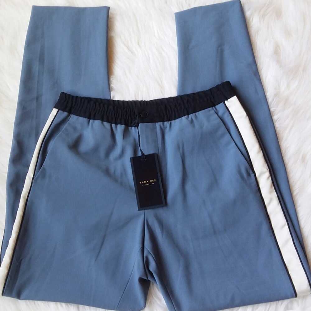 Zara Man Side Stripe Elastic Pants Medium Gray